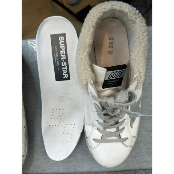 Golden Goose Superstar Sabot Shearling Slide Sneakers White Silver Authentic - Picture 9 of 11